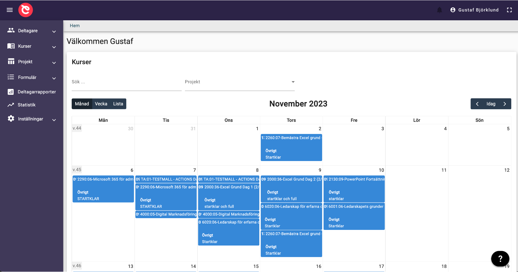 Dashboard för effektiv överblick av kurskalendern